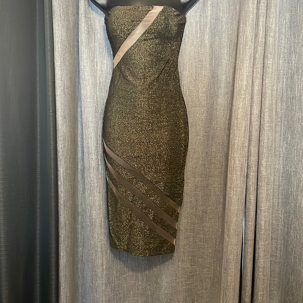 Micheal Costello gold and black strapless dress